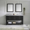 Virtu USA MD-2260-WMRO-ES-002 Caroline Estate 60" Double Bath Vanity in Espresso with Marble Top and Round Sink with Polished Chrome Faucet and Mirrors