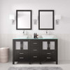 Virtu USA MD-4305-G-ES Bradford 60" Double Bath Vanity in Espresso with Aqua Tempered Glass Top and Square Sink with Polished Chrome Faucet and Mirrors