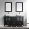 Virtu USA MD-4305-G-ES-001 Bradford 60" Double Bath Vanity in Espresso with Aqua Tempered Glass Top and Square Sink with Brushed Nickel Faucet and Mirrors