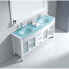 Virtu USA MD-499-G-WH Ava 63" Double Bath Vanity in White with Aqua Tempered Glass Top and Round Sink with Polished Chrome Faucet and Mirror