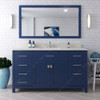 Virtu USA MS-2060-DWQRO-FB-002 Caroline 60" Single Bath Vanity in White with Dazzle White Top and Round Sink with Mirror