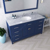 Virtu USA MS-2060-WMRO-FB Caroline 60" Single Bath Vanity in White with White Marble Top and Round Sink with Mirror