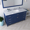 Virtu USA MS-2060-WMSQ-FB Caroline 60" Single Bath Vanity in French Blue with White Marble Top and Square Sink with Mirror