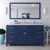 Virtu USA MS-2060-WMSQ-FB-002 Caroline 60" Single Bath Vanity in French Blue with White Marble Top and Square Sink with Mirror