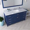 Virtu USA MS-2060-WMSQ-FB-002 Caroline 60" Single Bath Vanity in French Blue with White Marble Top and Square Sink with Mirror