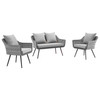Modway Endeavor 3 Piece Outdoor Patio Wicker Rattan Loveseat and Armchair Set EEI-3175-GRY-GRY-SET Gray