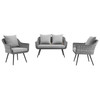 Modway Endeavor 3 Piece Outdoor Patio Wicker Rattan Loveseat and Armchair Set EEI-3175-GRY-GRY-SET Gray