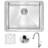 ANZZI Vanguard Undermount Stainless Steel 23" Single Bowl Kitchen Sink And Faucet Set with Singer Faucet In Brushed Nickel - KAZ2318-042