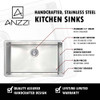 ANZZI Vanguard Undermount Stainless Steel 32" 0-Hole Single Bowl Kitchen Sink In Brushed Satin - K-AZ3219-1A