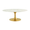 Modway Lippa 42" Oval-Shaped Artificial Marble Coffee Table EEI-3249-GLD-WHI Gold White