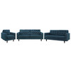 Modway Empress Sofa, Loveseat and Armchair Set of 3 EEI-3316-AZU Azure