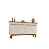 Manhattan Comfort 232BMC12 Yonkers 62.99 Sideboard with Solid Wood Legs and 2 Cabinets in Off White and Cinnamon