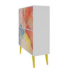 Manhattan Comfort 177AMC132 Avesta 45.28 Mid-Century Modern High Double Cabinet with Funky Colorful Design and Solid Wood Legs in White, Color Stamp and Yellow