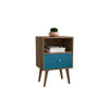 Manhattan Comfort 203AMC93 Liberty Mid-Century - Modern Nightstand 1.0 with 1 Cubby Space and 1 Drawer in Rustic Brown and Aqua Blue