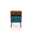 Manhattan Comfort 203AMC93 Liberty Mid-Century - Modern Nightstand 1.0 with 1 Cubby Space and 1 Drawer in Rustic Brown and Aqua Blue