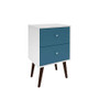 Manhattan Comfort 204AMC64 Liberty Mid-Century - Modern Nightstand 2.0 with 2 Full Extension Drawers in White and Aqua Blue with Solid Wood Legs