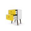 Manhattan Comfort 204AMC63 Liberty Mid-Century - Modern Nightstand 2.0 with 2 Full Extension Drawers in White and Yellow with Solid Wood Legs