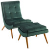 Modway Ramp Upholstered Performance Velvet Lounge Chair and Ottoman Set EEI-3487-GRN Green