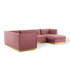 Modway Sanguine 3 Piece Performance Velvet Sectional Sofa Set EEI-3921-DUS Dusty Rose