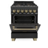 ZLINE Autograph Edition 24" 2.8 cu. ft. Dual Fuel Range with Gas Stove and Electric Oven in Black Stainless Steel with Champagne Bronze Accents - RABZ-24-CB