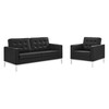 Modway Loft Tufted Upholstered Faux Leather Loveseat and Armchair Set EEI-4102-SLV-BLK-SET Silver Black