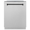 ZLINE Autograph Edition 24" 3rd Rack Top Control Tall Tub Dishwasher in DuraSnowÂ&reg; Stainless Steel with Matte Black Handle, 51dBa - DWMTZ-SN-24-MB