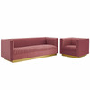 Modway Sanguine Vertical Channel Tufted Upholstered Performance Velvet Sofa and Armchair Set EEI-4143-DUS-SET Dusty Rose