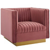 Modway Sanguine 3 Piece Vertical Channel Tufted Upholstered Performance Velvet Set EEI-4144-DUS-SET Dusty Rose