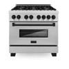 ZLINE Autograph Edition 36" 4.6 cu. ft. Dual Fuel Range with Gas Stove and Electric Oven in DuraSnow® Stainless Steel with Matte Black Accents (RASZ-SN-36-MB)