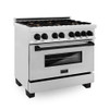 ZLINE Autograph Edition 36" 4.6 cu. ft. Dual Fuel Range with Gas Stove and Electric Oven in DuraSnow® Stainless Steel with Matte Black Accents (RASZ-SN-36-MB)