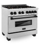 ZLINE Autograph Edition 36" 4.6 cu. ft. Dual Fuel Range with Gas Stove and Electric Oven in DuraSnow® Stainless Steel with Matte Black Accents (RASZ-SN-36-MB)