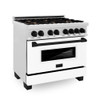 ZLINE Autograph Edition 36" 4.6 cu. ft. Dual Fuel Range with Gas Stove and Electric Oven in DuraSnow® Stainless Steel with White Matte Door and Matte Black Accents (RASZ-WM-36-MB)