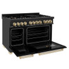 ZLINE Autograph Edition 48" 6.0 cu. ft. Dual Fuel Range with Gas Stove and Electric Oven in Black Stainless Steel with Gold Accents (RABZ-48-G)