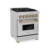 ZLINE Autograph Edition 24" 2.8 cu. ft. Dual Fuel Range with Gas Stove and Electric Oven in DuraSnow Stainless Steel with Champagne Bronze Accents (RASZ-SN-24-CB)