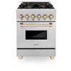 ZLINE Autograph Edition 24" 2.8 cu. ft. Dual Fuel Range with Gas Stove and Electric Oven in DuraSnow Stainless Steel with Gold Accents (RASZ-SN-24-G)