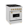 ZLINE Autograph Edition 24" 2.8 cu. ft. Dual Fuel Range with Gas Stove and Electric Oven in DuraSnow Stainless Steel with Gold Accents RASZ-SN-24-G