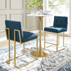 Modway Privy Gold Stainless Steel Upholstered Fabric Counter Stool Set of 2 EEI-4154-GLD-AZU Gold Azure