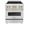 ZLINE Autograph Edition 30" 4.0 cu. ft. Dual Fuel Range with Gas Stove and Electric Oven in DuraSnow Stainless Steel with Gold Accents (RASZ-SN-30-G)