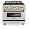 ZLINE Autograph Edition 36" 4.6 cu. ft. Dual Fuel Range with Gas Stove and Electric Oven in DuraSnow Stainless Steel with Champagne Bronze Accents (RASZ-SN-36-CB)