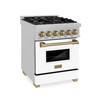 ZLINE Autograph Edition 24" 2.8 cu. ft. Dual Fuel Range with Gas Stove and Electric Oven in DuraSnow Stainless Steel with White Matte Door and Champagne Bronze Accents RASZ-WM-24-CB