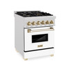 ZLINE Autograph Edition 24" 2.8 cu. ft. Dual Fuel Range with Gas Stove and Electric Oven in DuraSnow Stainless Steel with White Matte Door and Gold Accents RASZ-WM-24-G