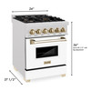 ZLINE Autograph Edition 24" 2.8 cu. ft. Dual Fuel Range with Gas Stove and Electric Oven in DuraSnow Stainless Steel with White Matte Door and Gold Accents RASZ-WM-24-G