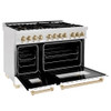ZLINE Autograph Edition 48" 6.0 cu. ft. Dual Fuel Range with Gas Stove and Electric Oven in DuraSnow Stainless Steel with White Matte Door and Gold Accents (RASZ-WM-48-G)