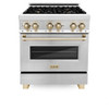 ZLINE Autograph Edition 30" 4.0 cu. ft. Dual Fuel Range with Gas Stove and Electric Oven in Stainless Steel with Gold Accents (RAZ-30-G)