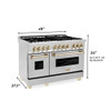 ZLINE Autograph Edition 48" 6.0 cu. ft. Dual Fuel Range with Gas Stove and Electric Oven in Stainless Steel with Gold Accents (RAZ-48-G)