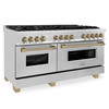 ZLINE Autograph Edition 60" 7.4 cu. ft. Dual Fuel Range with Gas Stove and Electric Oven in Stainless Steel with Champagne Bronze Accents RAZ-60-CB