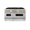 ZLINE Autograph Edition 60" 7.4 cu. ft. Dual Fuel Range with Gas Stove and Electric Oven in Stainless Steel with Champagne Bronze Accents RAZ-60-CB