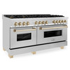 ZLINE Autograph Edition 60" 7.4 cu. ft. Dual Fuel Range with Gas Stove and Electric Oven in Stainless Steel with Gold Accents RAZ-60-G