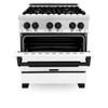 ZLINE Autograph Edition 30" 4.0 cu. ft. Dual Fuel Range with Gas Stove and Electric Oven in Stainless Steel with White Matte Door and Matte Black Accents (RAZ-WM-30-MB)