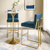 Modway Privy Gold Stainless Steel Performance Velvet Bar Stool Set of 2 EEI-4157-GLD-AZU Gold Azure